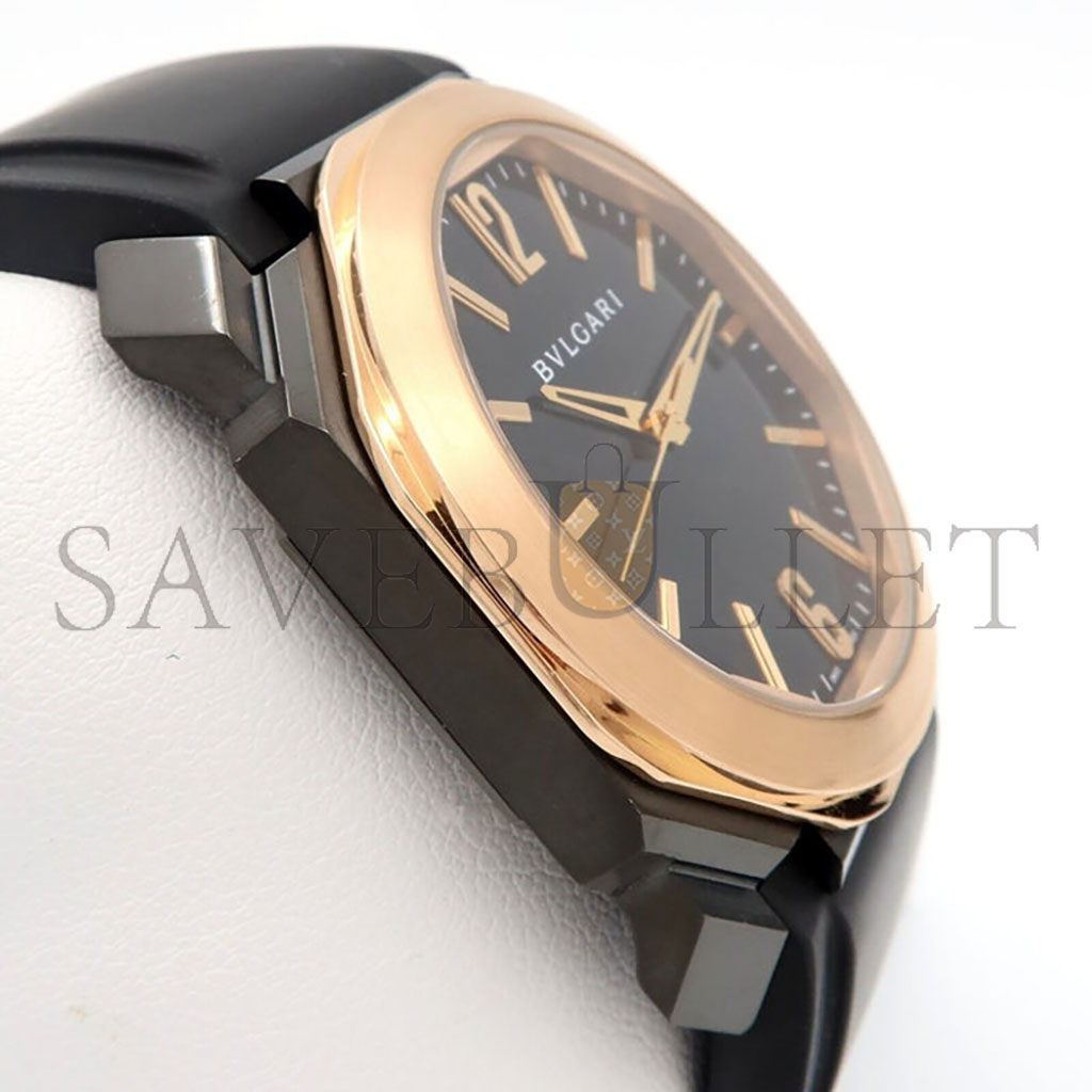 BVLGARI OCTO 18K ROSE GOLD & BLACK STEEL BLACK DIAL 41MM AUTOMATIC RUBBER 102485